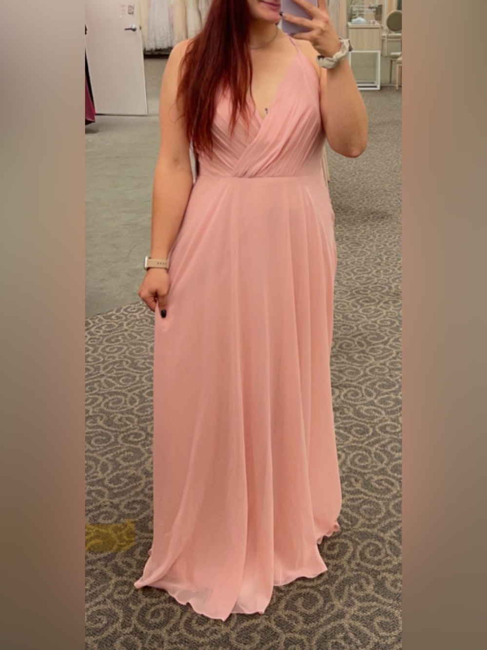Elegant Blush Pink V-Neck Maxi Dress